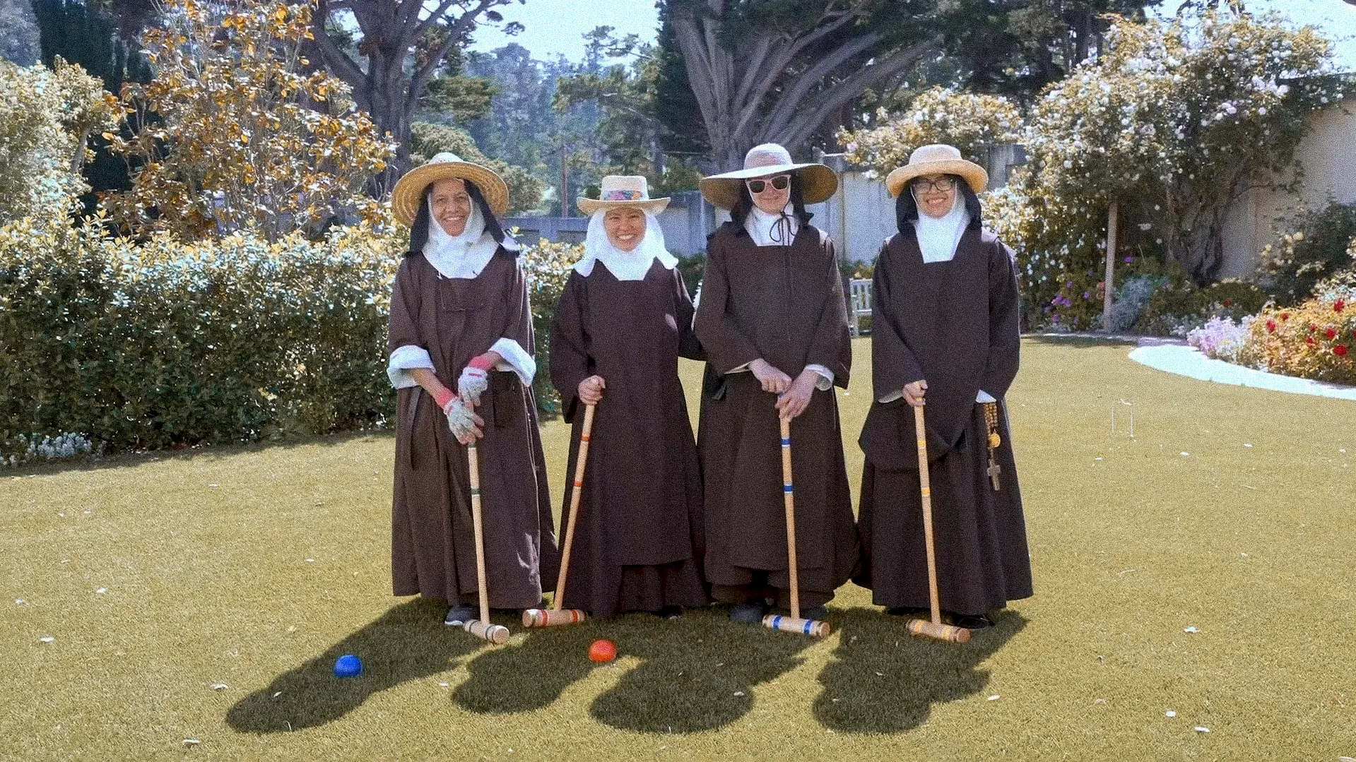 Carmelite nuns playing crochet