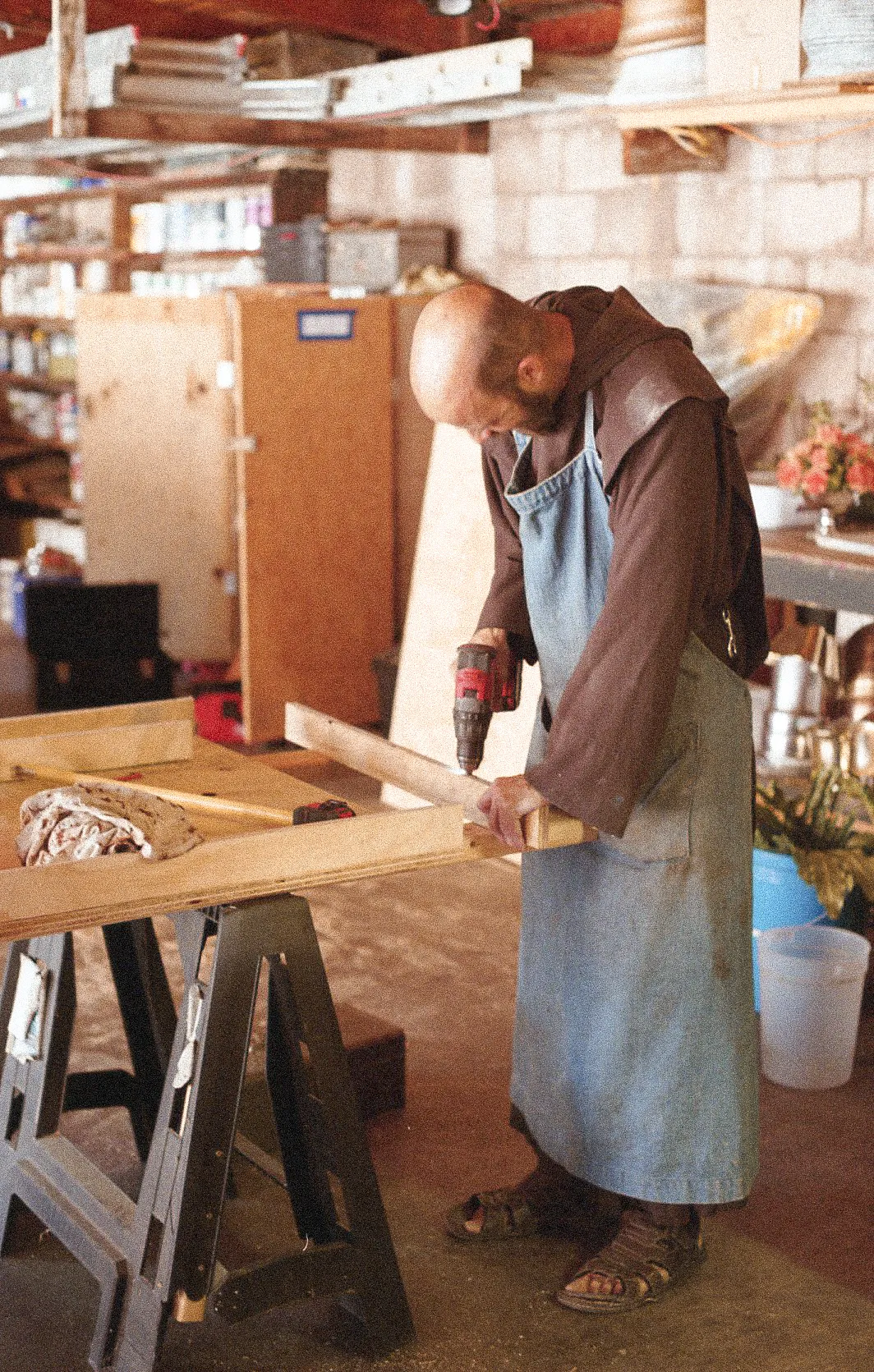 Catholic friar woodworking