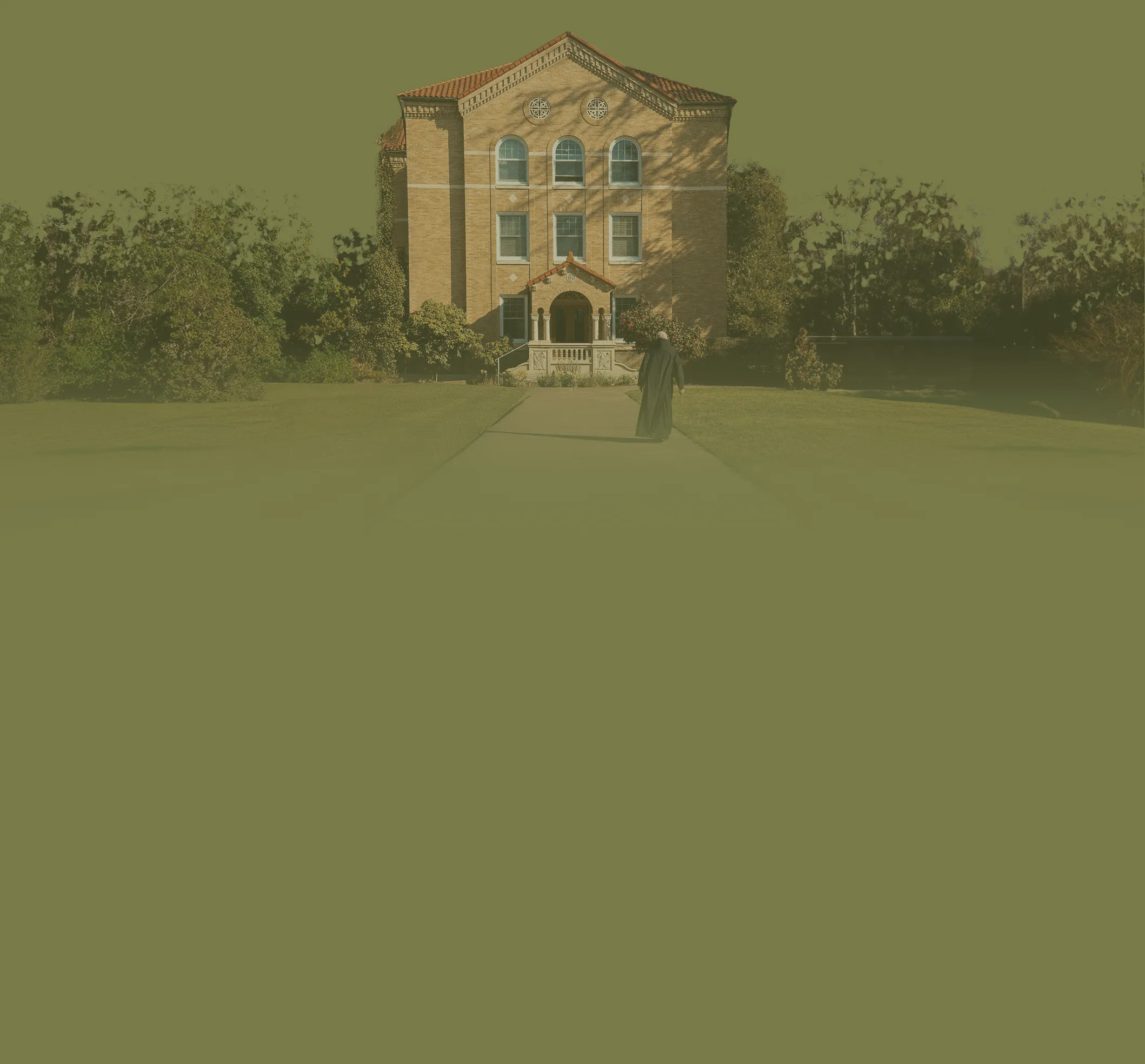 Monk walking outside benedictine monastery